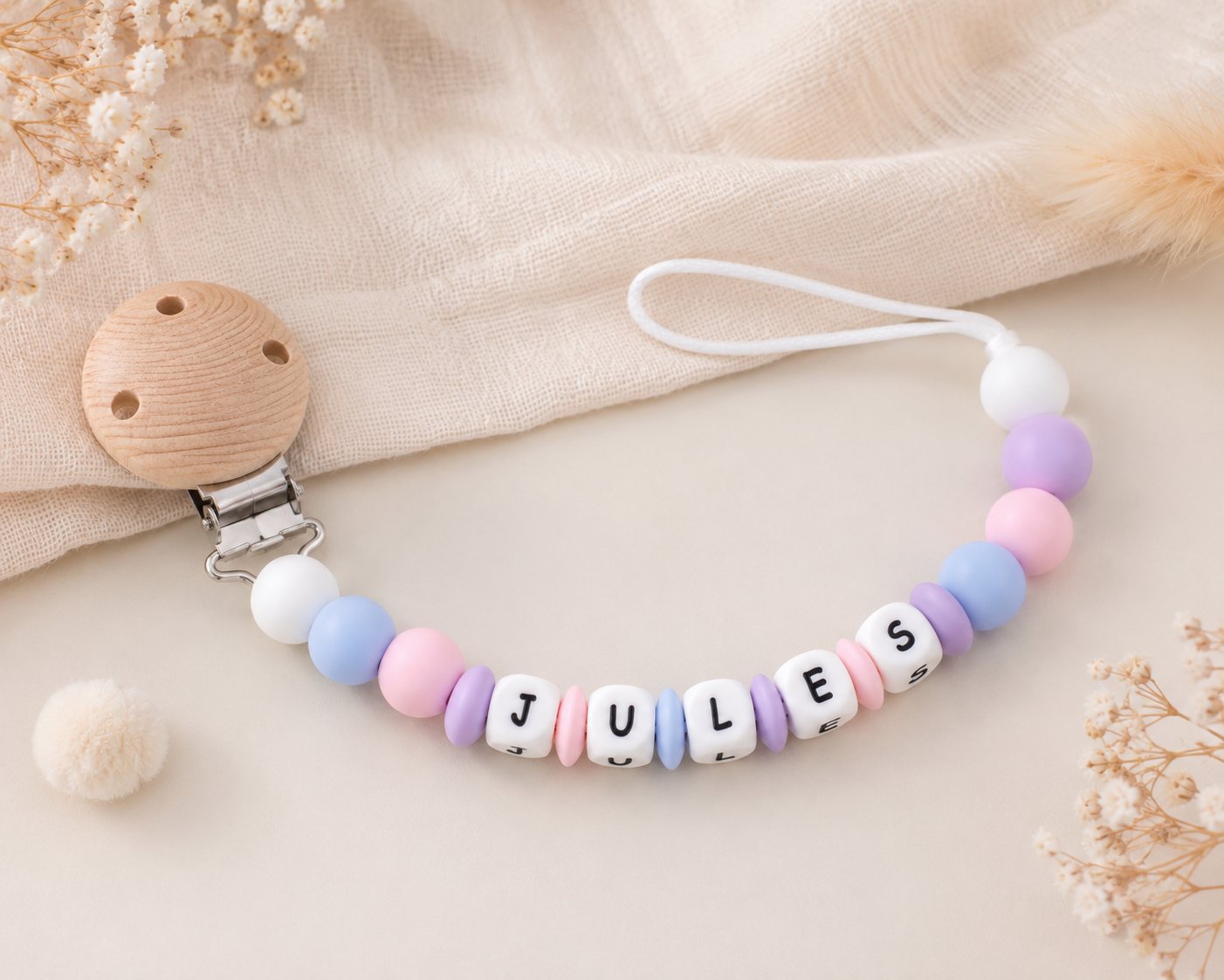 💕 Attache tétine personnalisée | Prénom, couleurs & thème au choix